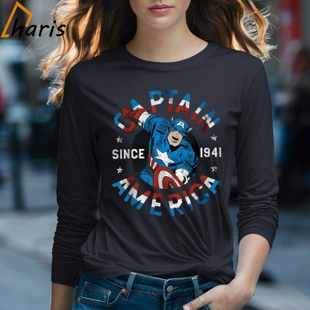 Captain America Since 1941 Circle Logo Vintage T shirt 4 Long Sleeve T shirt