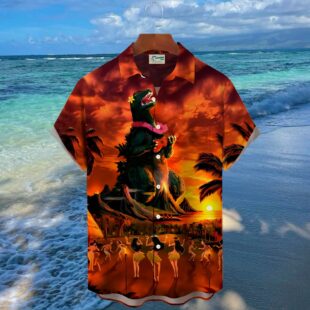 Godzilla Monster Print Mens Hawaiian Shirt 1 2