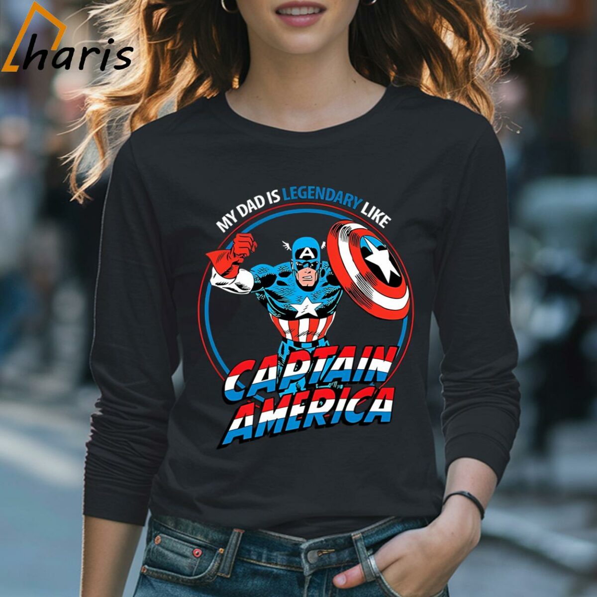 My Dad is Legendary Like Captain America Marvel T shirt 4 Long Sleeve T shirt