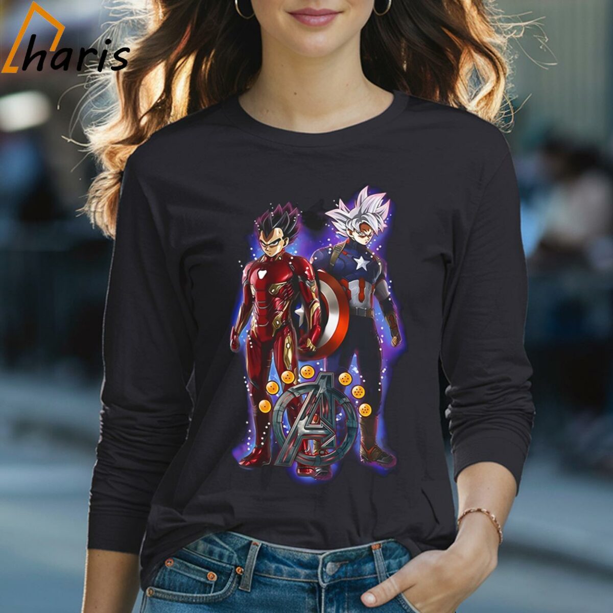 Rare Goku Vegeta Dragon Ball Marvel Avengers T shirt 4 Long Sleeve T shirt