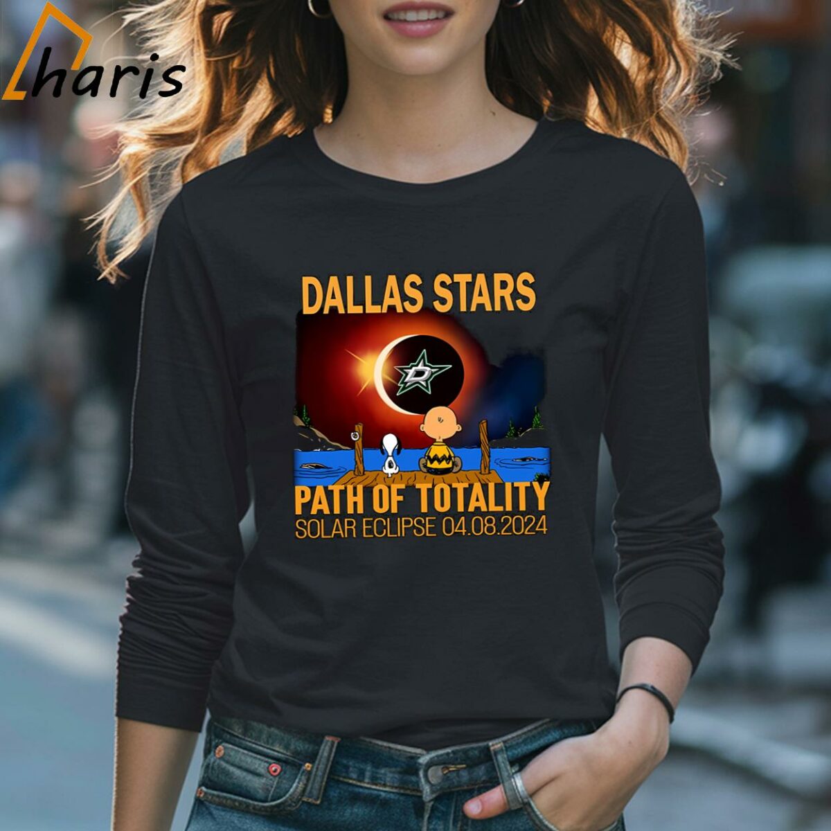 Snoopy And Charbown Dallas Stars NHL Path Of Totality Solar Eclipse Shirt 4 Long Sleeve T shirt