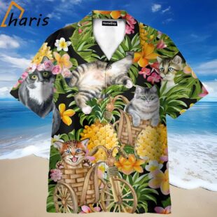 Adorable Cat Tropical Pineapple Pattern Hawaiian Shirt 1 1