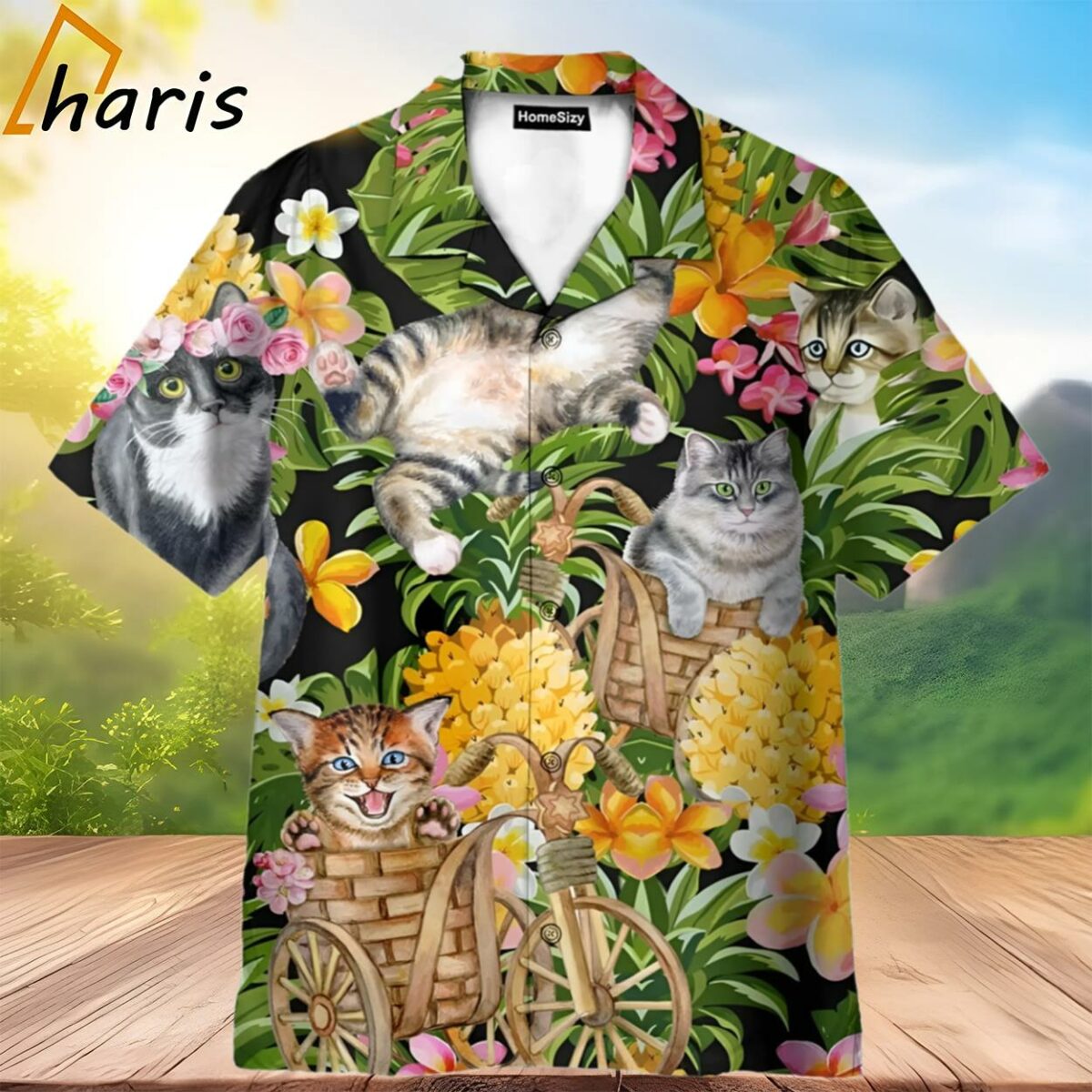 Adorable Cat Tropical Pineapple Pattern Hawaiian Shirt 2 3