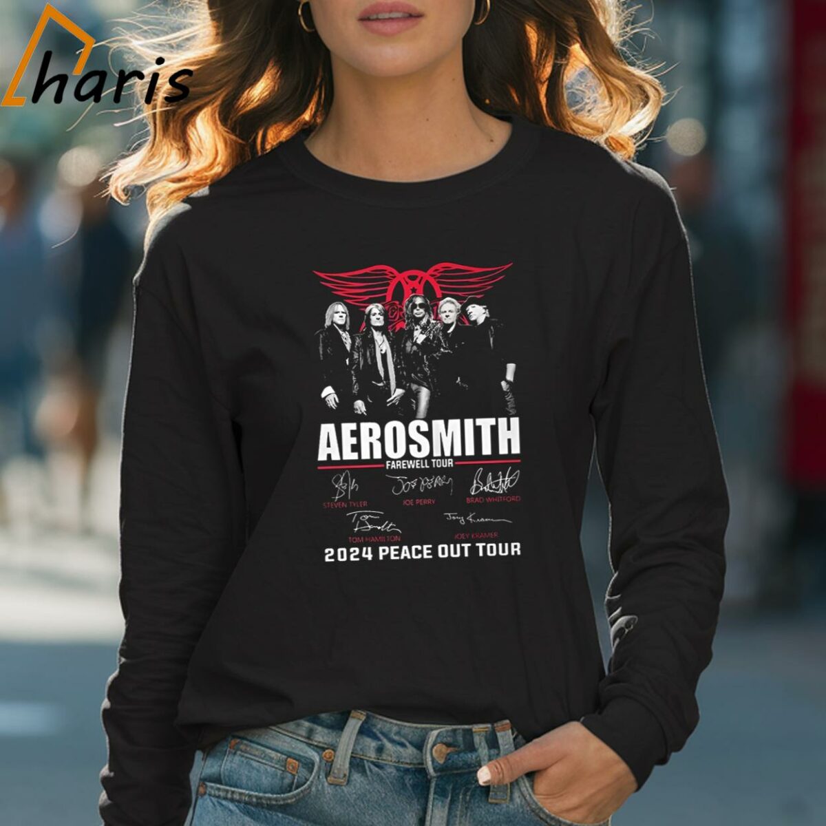 Aerosmith Farewell Tour 2024 Peace Out Tour Signatures T shirt 4 Long sleeve shirt