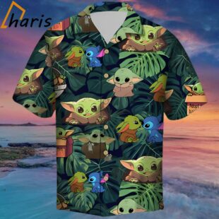 Baby Yoda Grogu Stitch Cute Green Hawaii Shirt 1 1