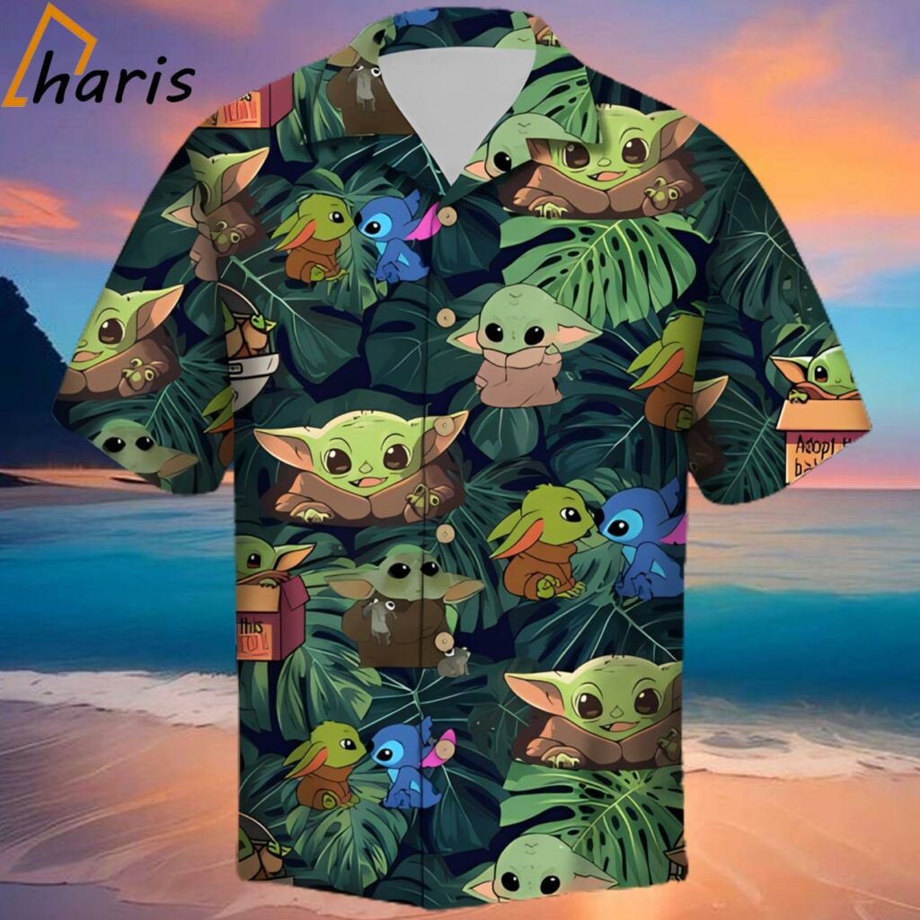 Baby Yoda Grogu Stitch Cute Green Hawaii Shirt