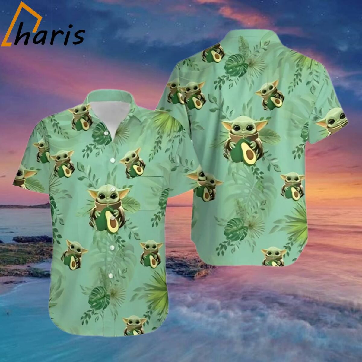 Baby Yoda Hugging Avocadoes Tropical Leaves Ii Hawaiian Shirt 1 1