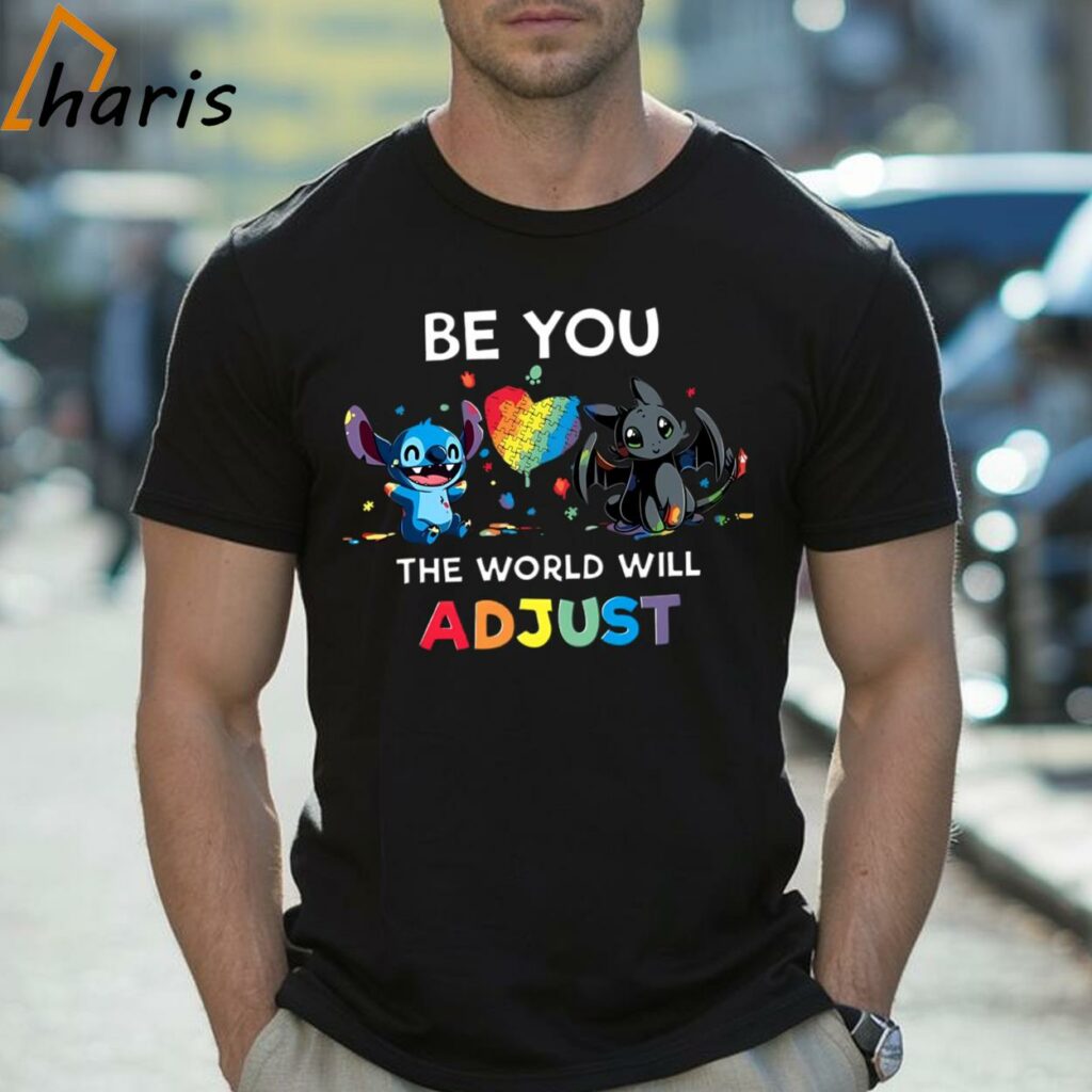 Be You The World Will Adjust Autism Awareness Stitch And Night Fury T-shirt