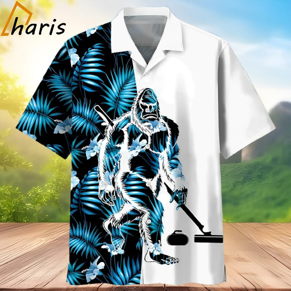 Bigfoot Curling Tropical Hawaiian Shirt 2 3