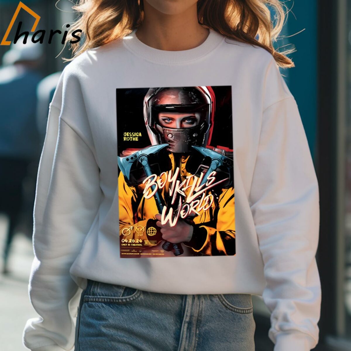 Boy Kills World Starring Bill Skarsgard And Jessica Rothe T shirt 4 Sweatshirt