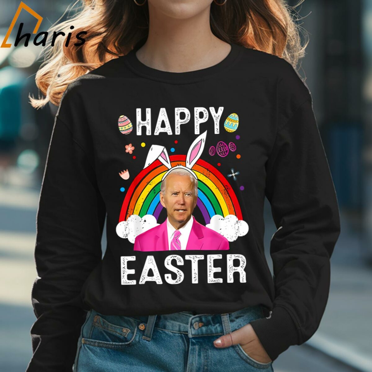 Bunny Joe Bi Den Rainbow Happy Easter T shirt 3 Long sleeve shirt