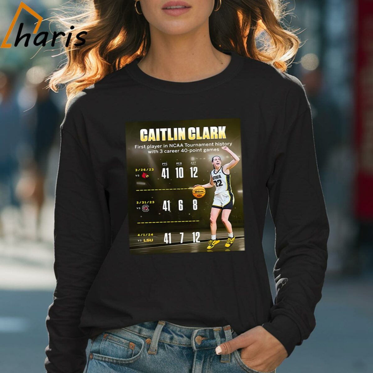 Caitlin Clark Become The First Player In NCAA Tournament History T Shirt 4 Long sleeve shirt