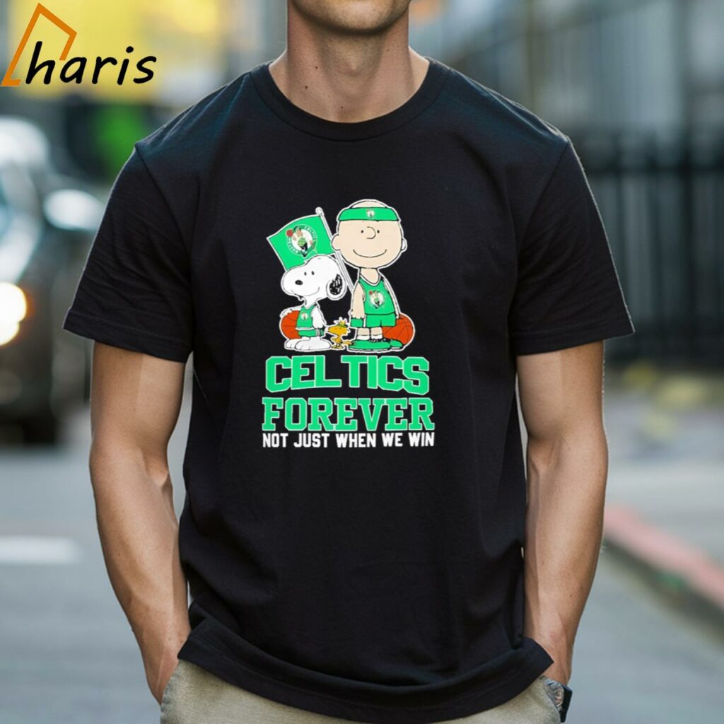Charlie Brown Snoopy And Woodstock Boston Celtics Forever Not Just When We Win 2024 T-shirt