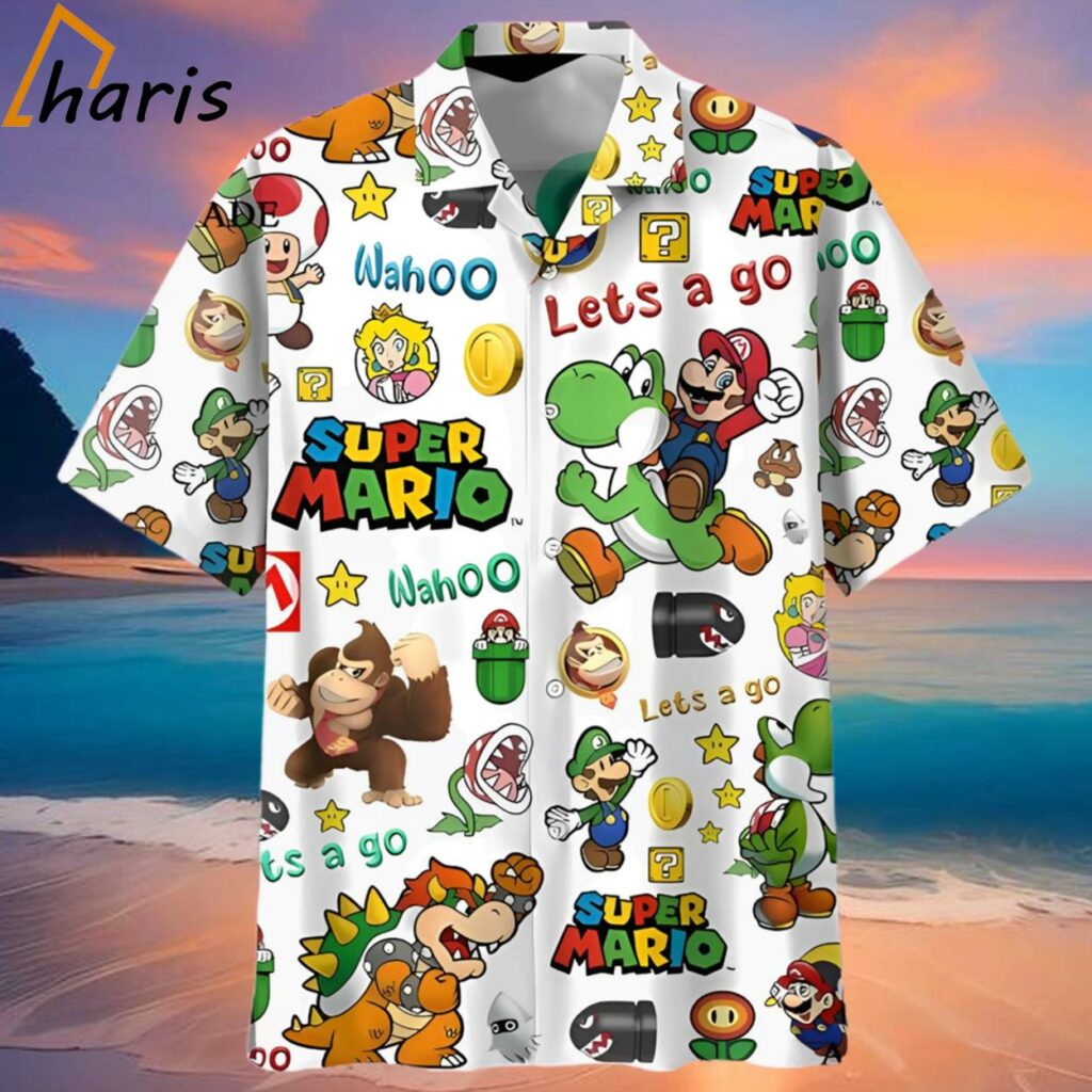 Cheap Let's Go White Super Mario Hawaiians Shirt