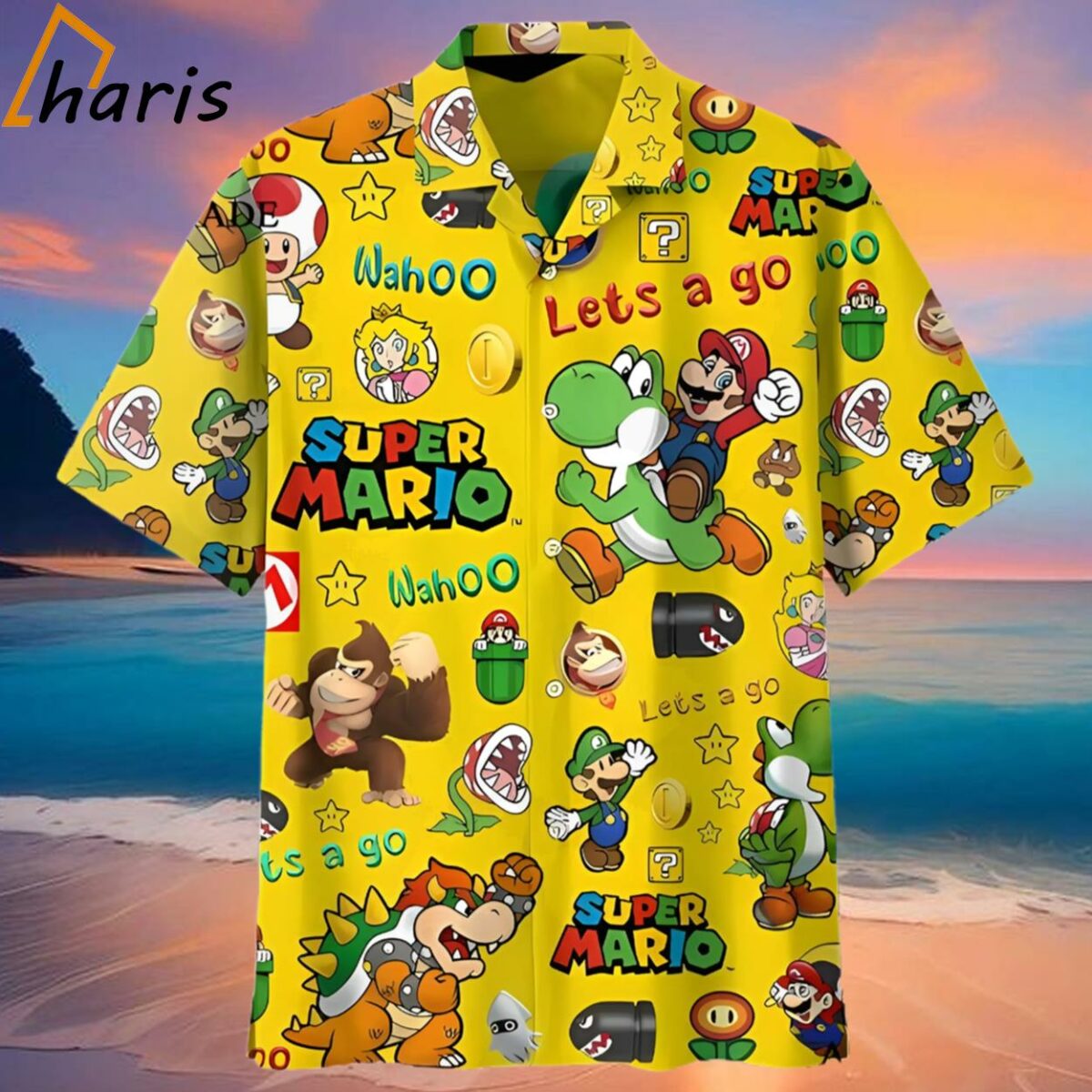 Cheap Let's Go Yellow Super Mario Hawaiians Shirt