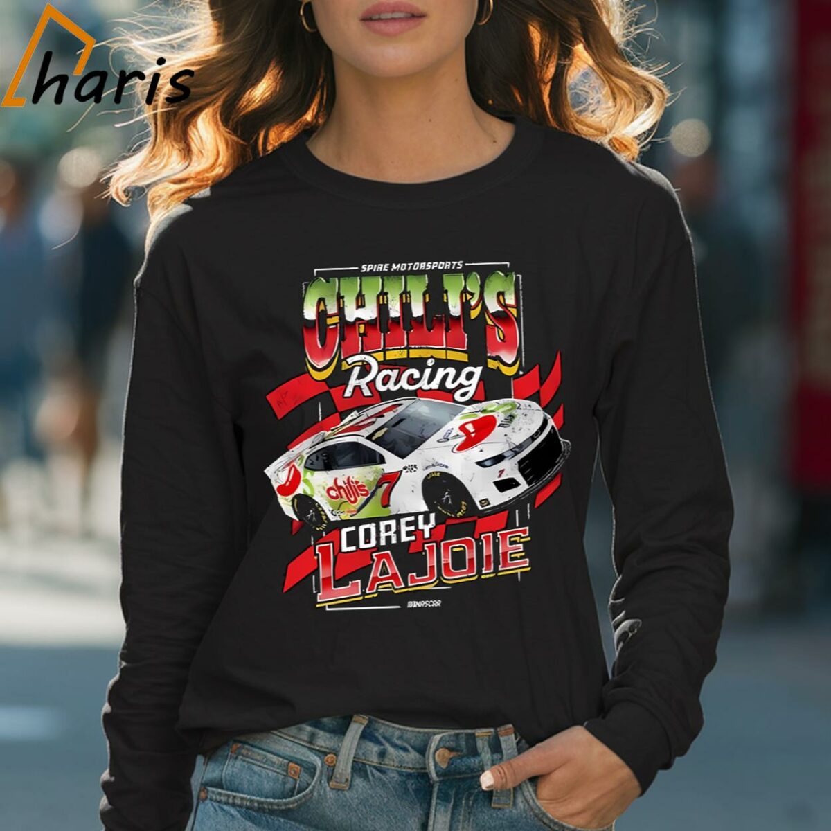 Checkered Flag Sports Black Chilis Racing Car Spire Motorsports Corey Lajoie T shirt 4 Long sleeve shirt