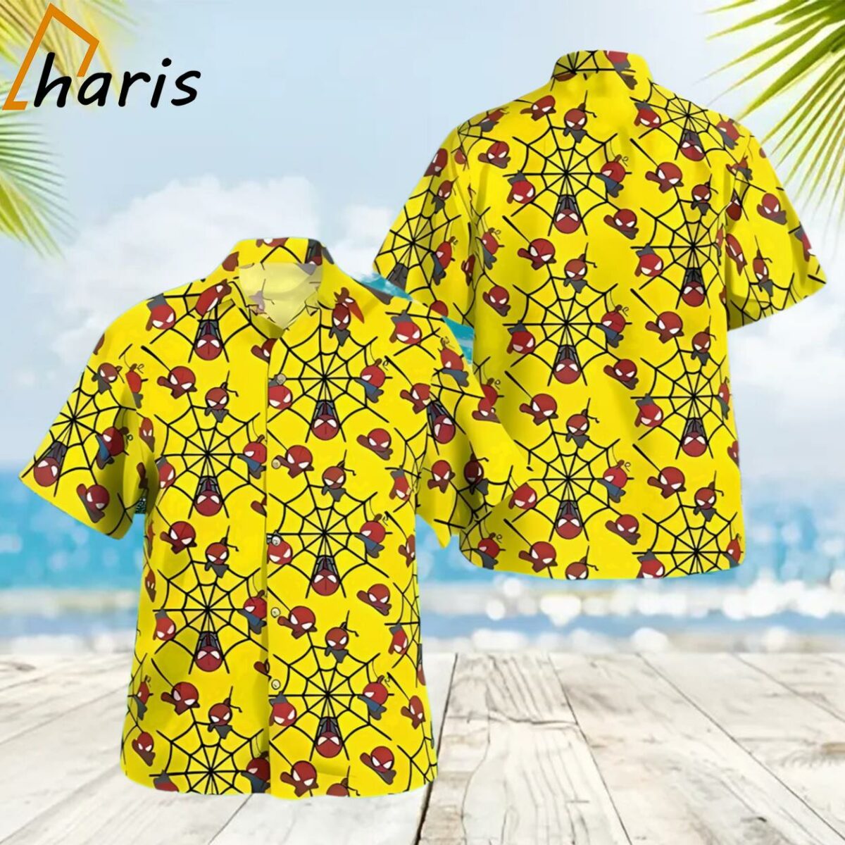 Chibi Spider Man Yellow Hawaiian Shirt 2 2