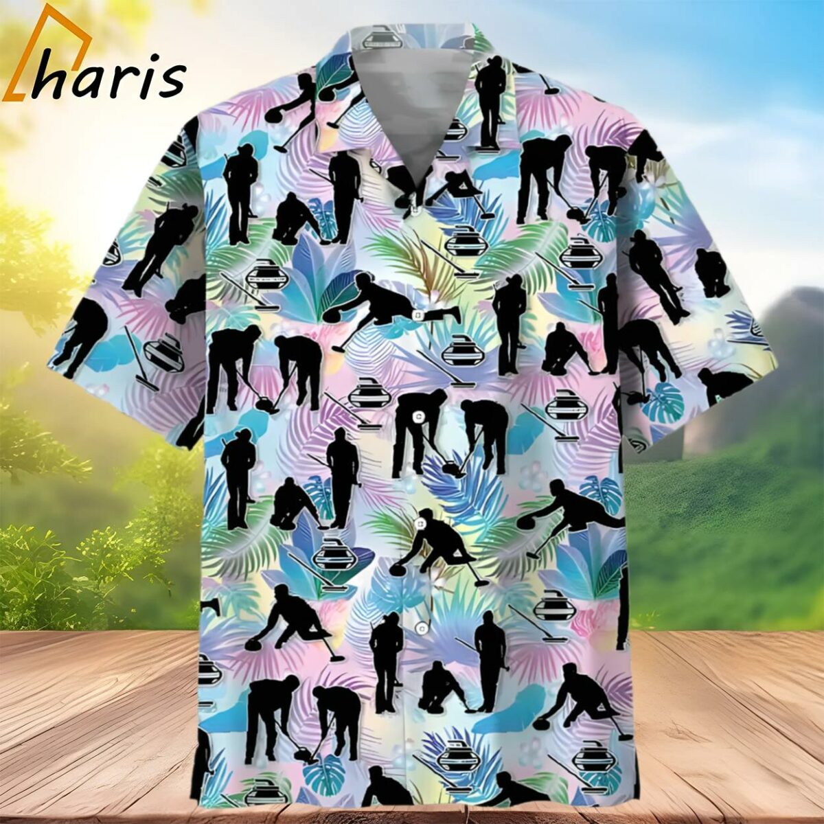 Curling Tropical Hawaiian Shirt 2 3