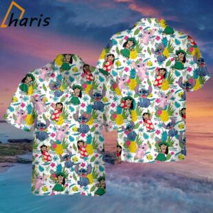 Disney Lilo Stitch Angel Hawaii Pineapple Floral Hawaiian Shirt 1 1