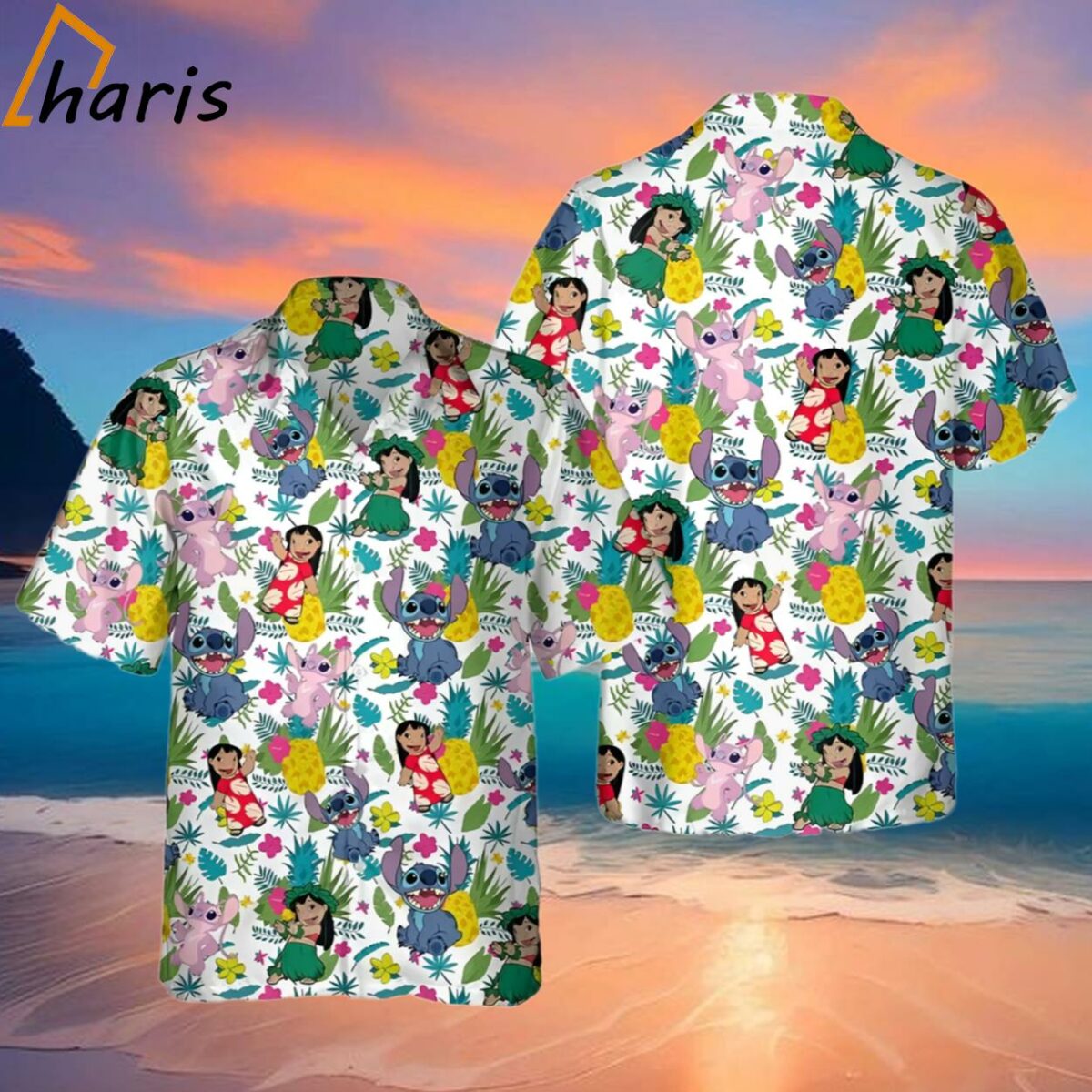 Disney Lilo Stitch Angel Hawaii Pineapple Floral Hawaiian Shirt 2 2