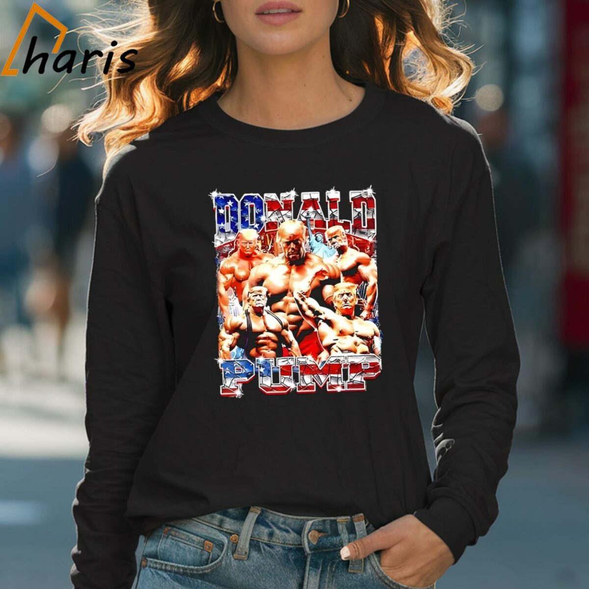 Donald Trump Pump Weight Lifting Gym Fitness Picture Collage 2024 Shirt 4 Long sleeve shirt