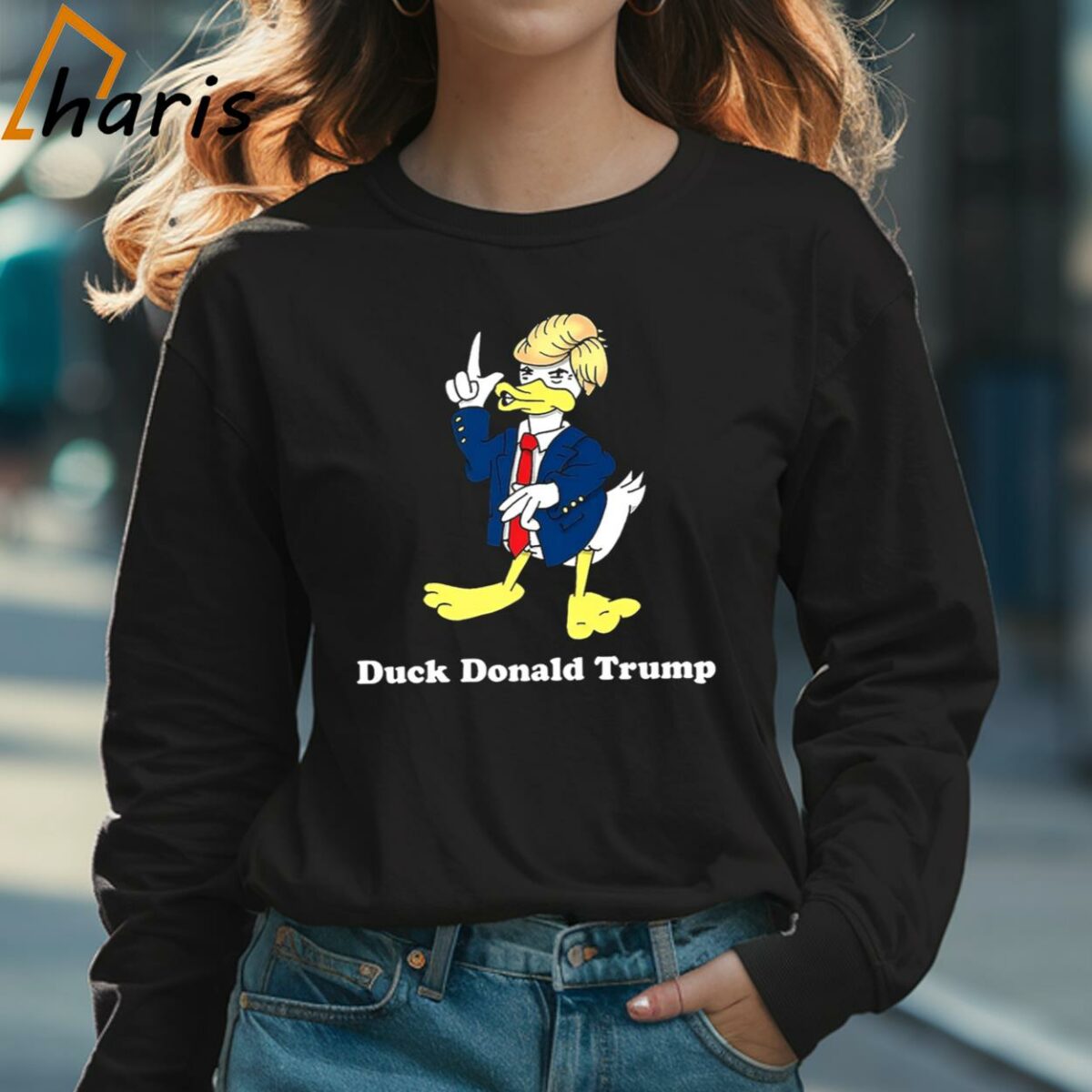Duck Donald Trump 2020 Election Political Cartoon T Shirt 3 Long sleeve shirt