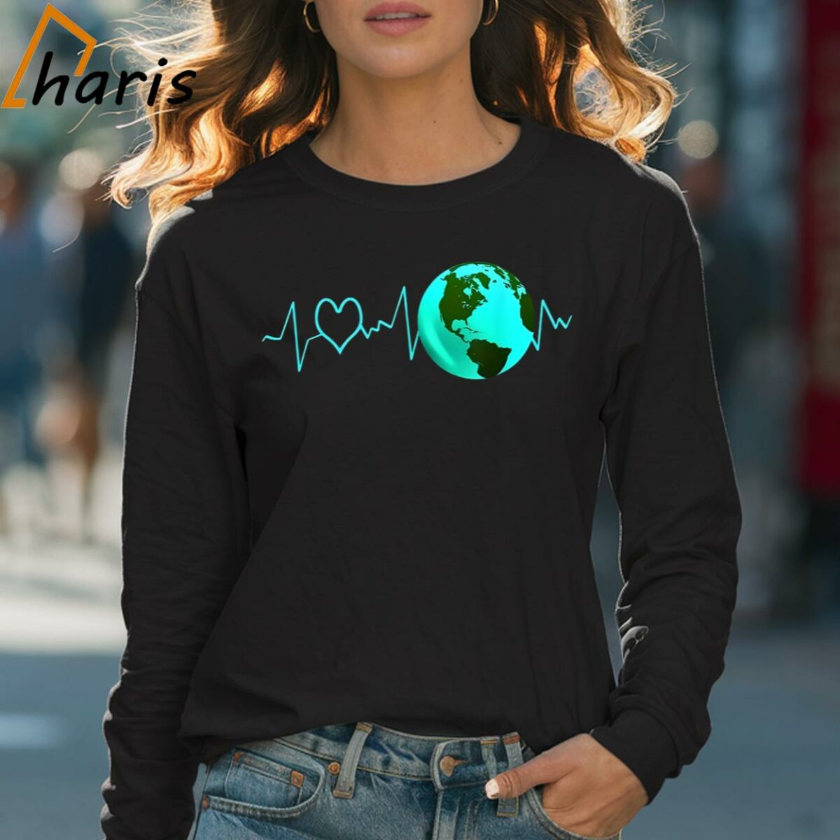 Earth Day Love Heartbeat Recycling Climate Change T shirt 4 Long sleeve shirt
