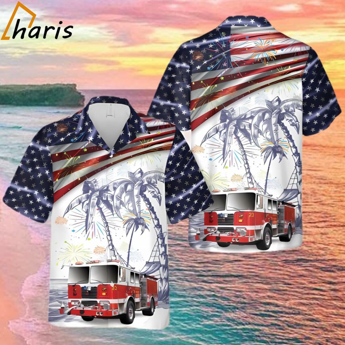 Fire Truck Firefighter 4th Of July Hawaiian Shirt 1 1