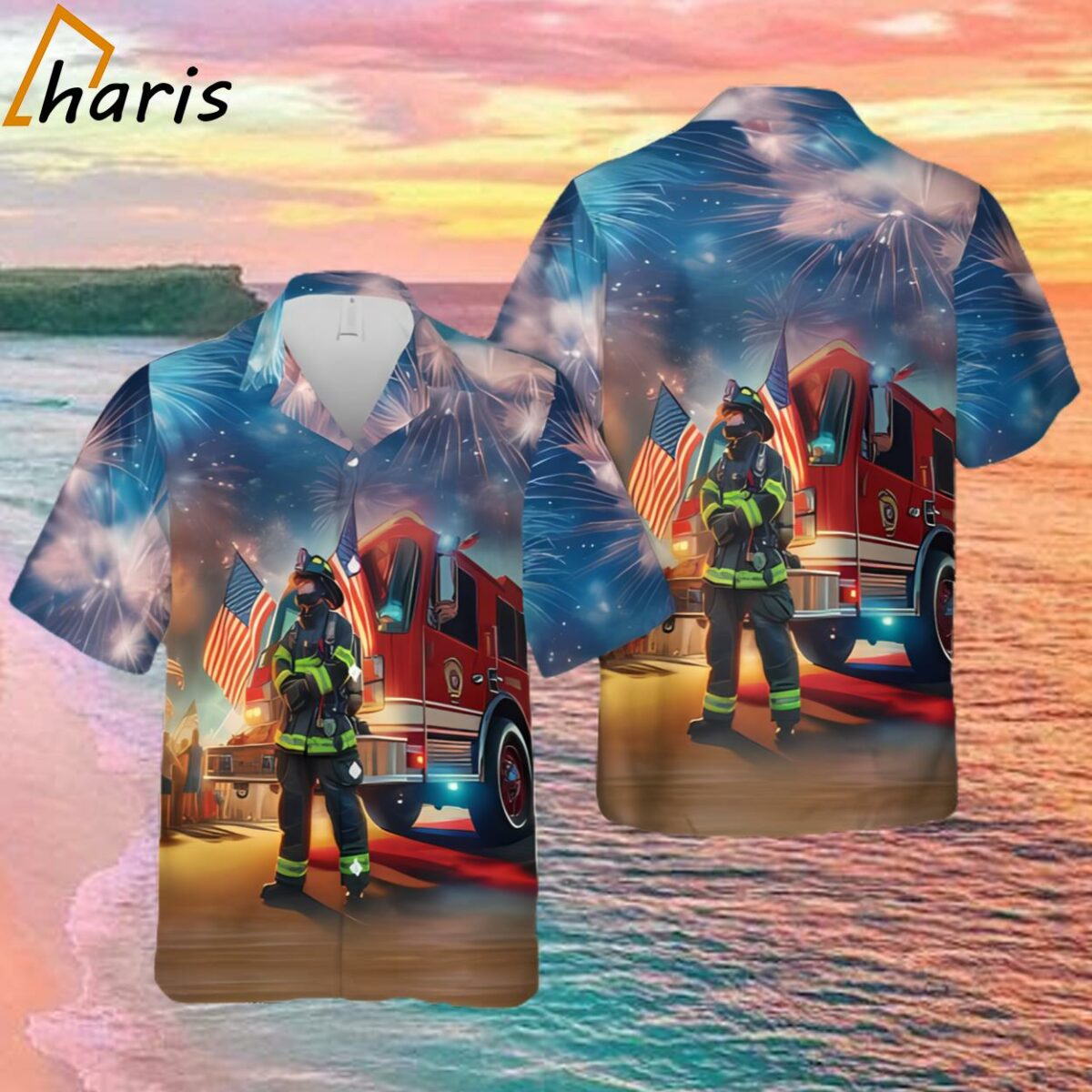 Firefighter Fire Truck 4th Of July Hawaiian Shirt 1 1