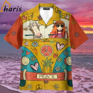 Hippie Cow On Peace Bus Hawaiian Shirt 1 2