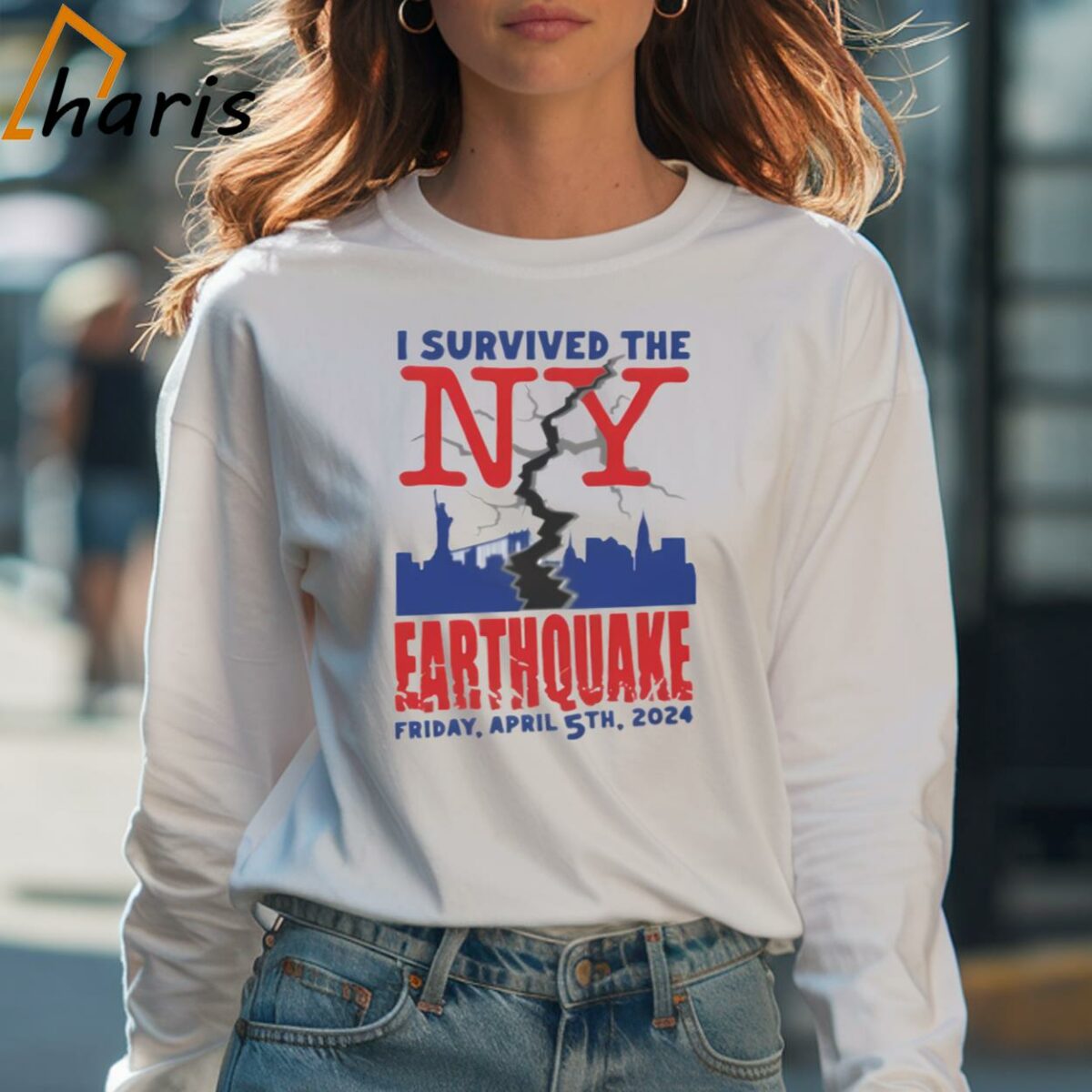 I Survived The New York Earthquake White Shirt 4 Long sleeve shirt