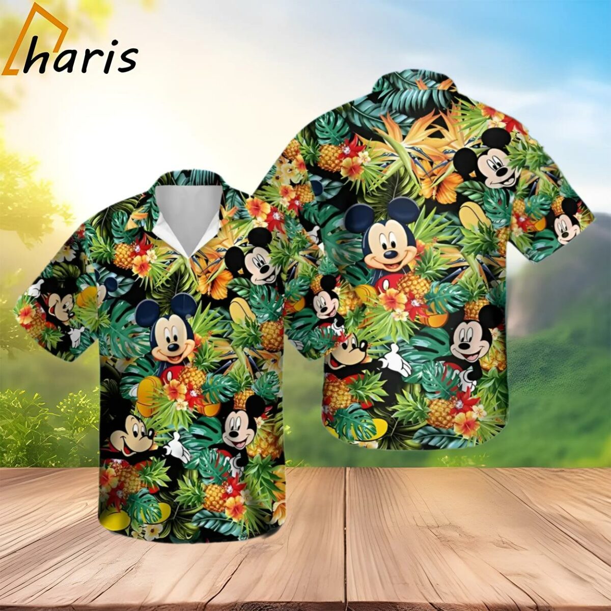 Iconic Mickey Pineapple Fruit Tropical Disney Hawaiian Shirt 2 3