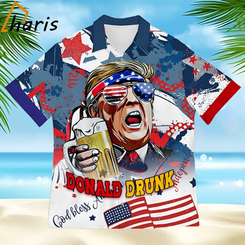 Independence Day Trump Drink Beer Hawaiian Shirt