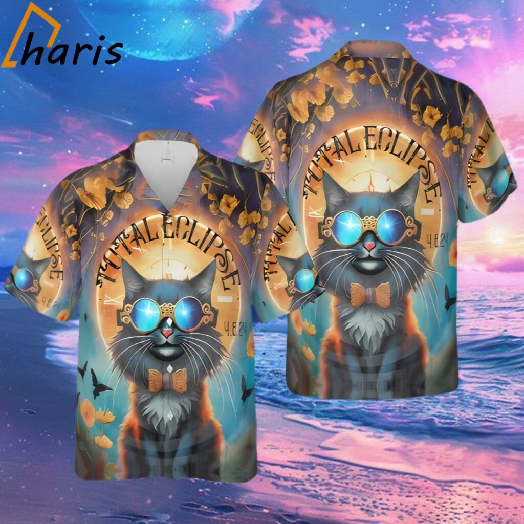 Kitty Cat 2024 Total Solar Eclipse Hawaiian Shirt