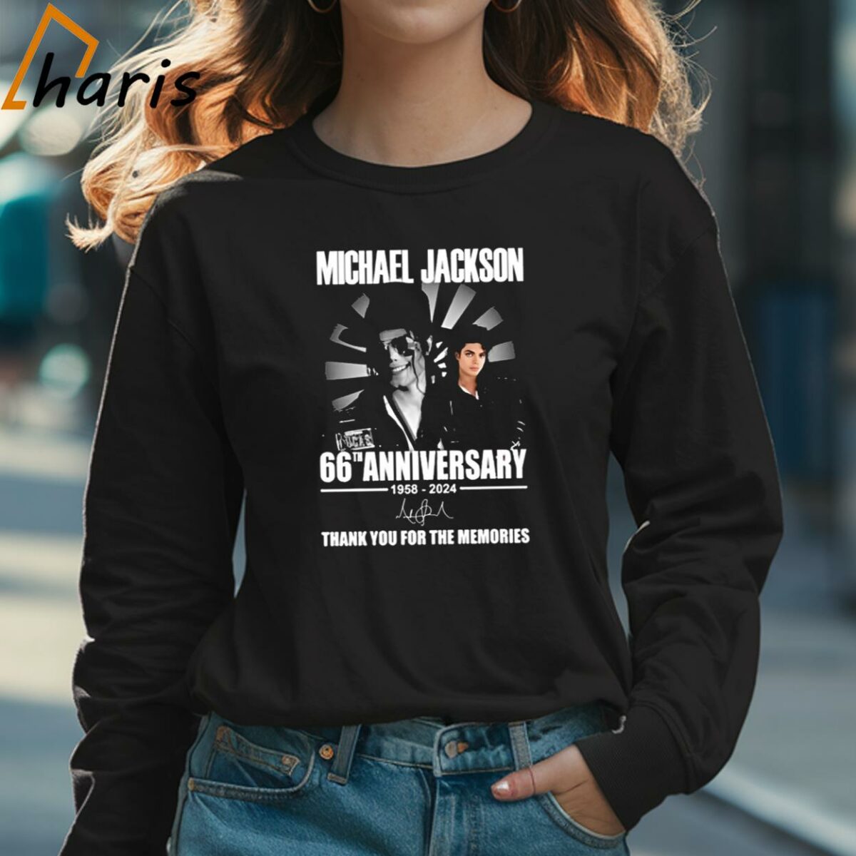 Michael Jackson 66th Anniversary 1958 2024 Thank You For The Memories Signature T shirt 3 Long sleeve shirt