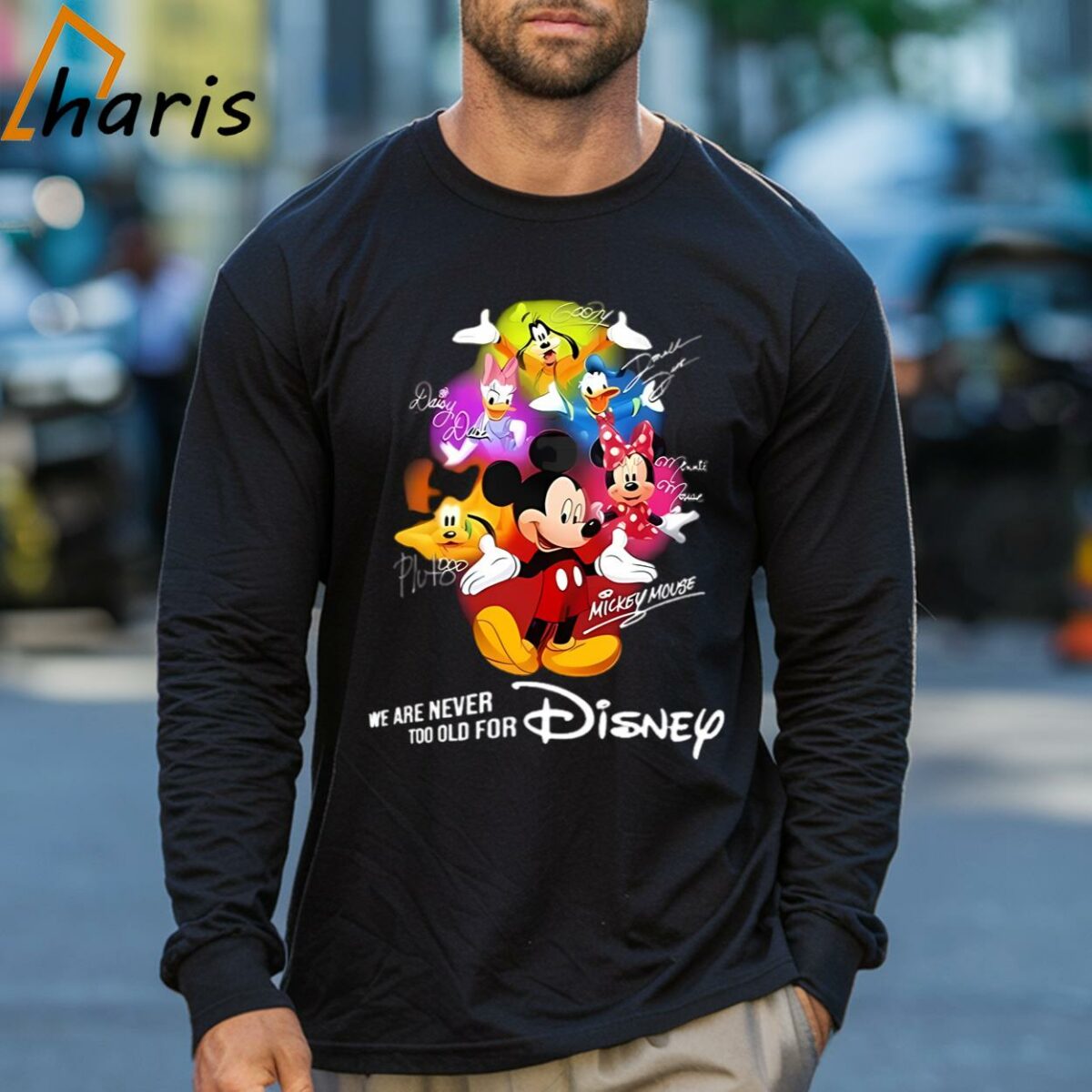 Mickey Mouse And Friend Signature We Are Never Too Old For Disney T shirt 3 Long sleeve shirt