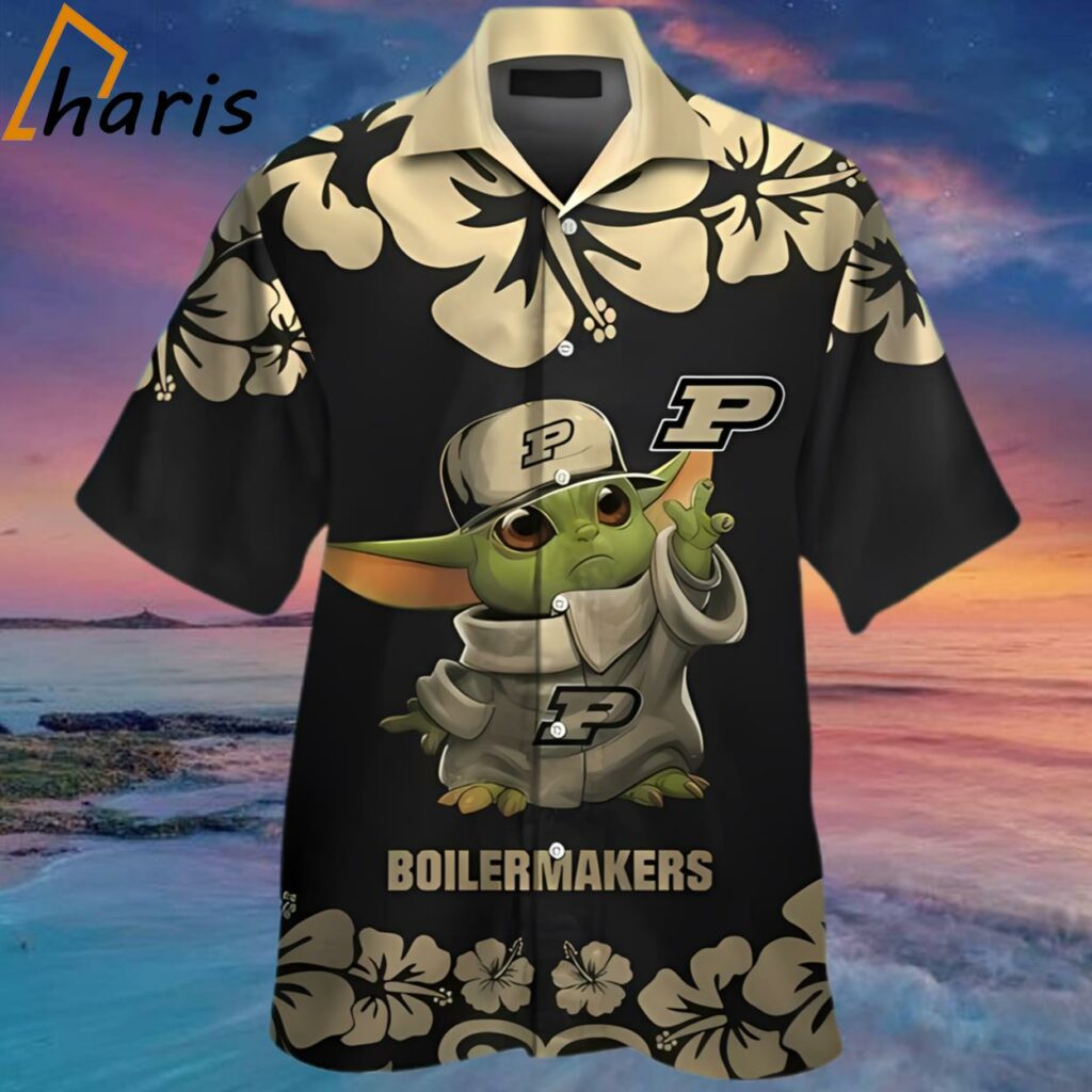 NCAA Purdue Boilermakers Baby Yoda Gold Black Star War Hawaiian Shirt