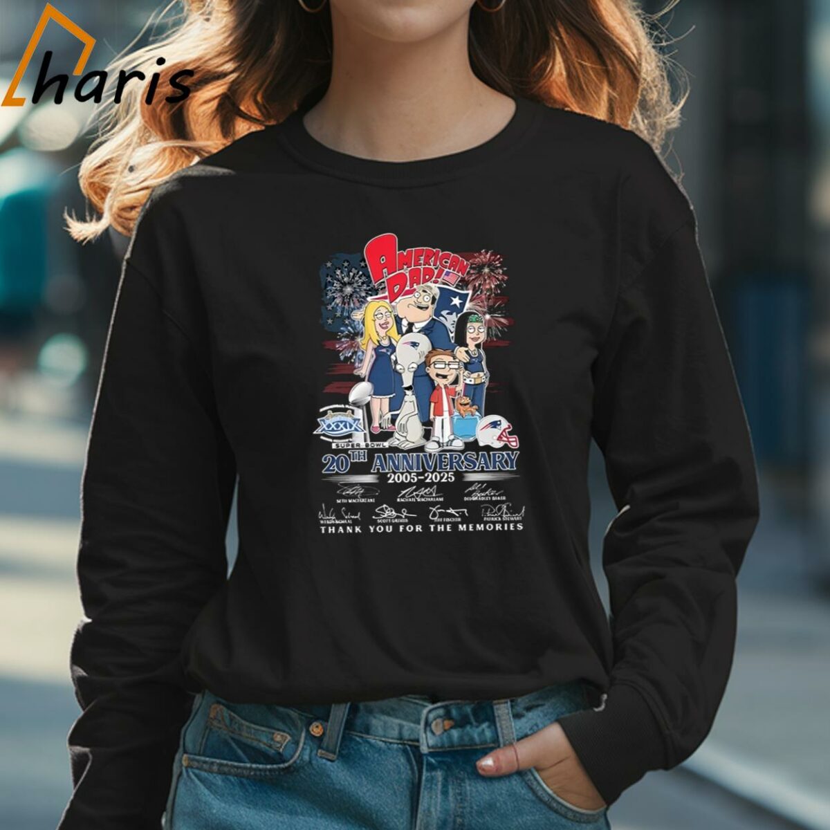 New England Patriots American Dad 20th Anniversary 2005 2025 Thank You For The Memories Signatures T shirt 3 Long sleeve shirt