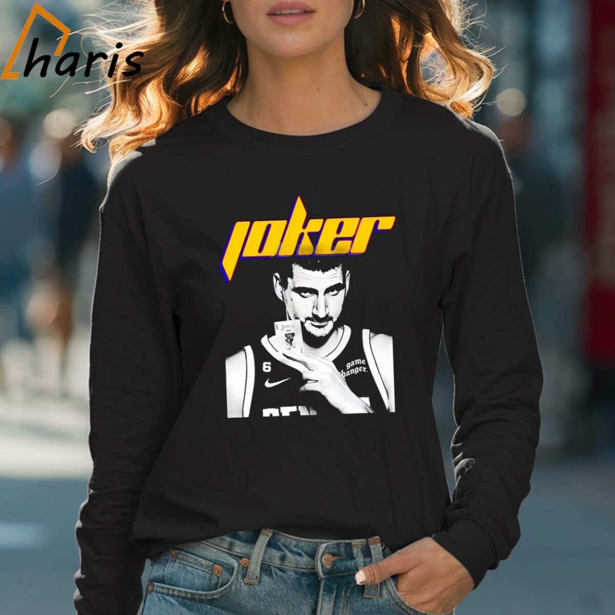 Nikola Jokic 6 Joker Card Denver Nuggets Basketball Graphic Shirt 4 Long sleeve shirt