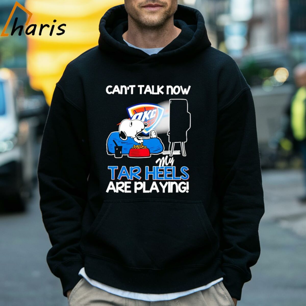 Oklahoma City Thunder Snoopy Watching Tv Cant Talk Now My Tar Heels Are Playing Shirt 5 Hoodie