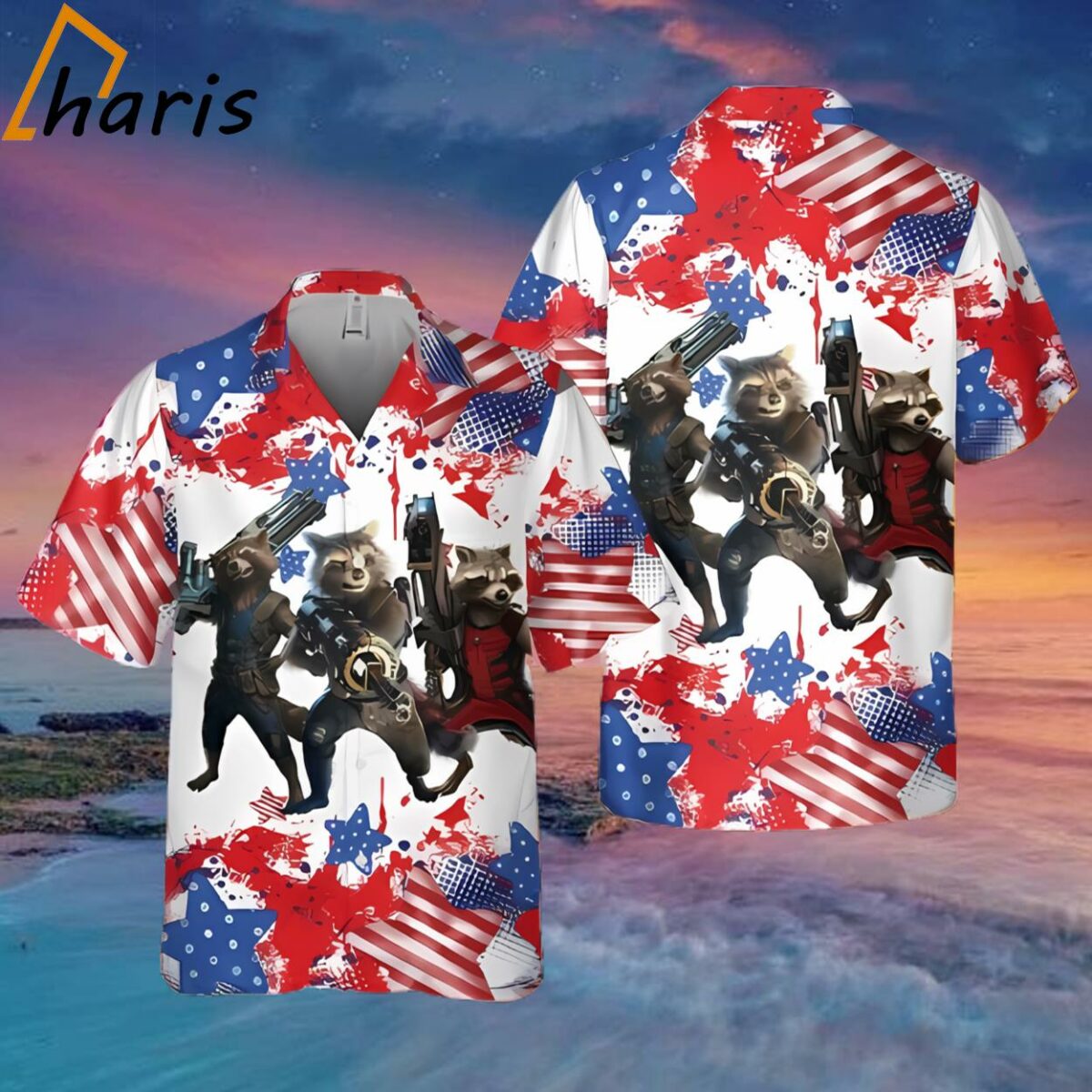 Rocket And American Flag Independence Day Marvel Hawaiian Shirt 1 1