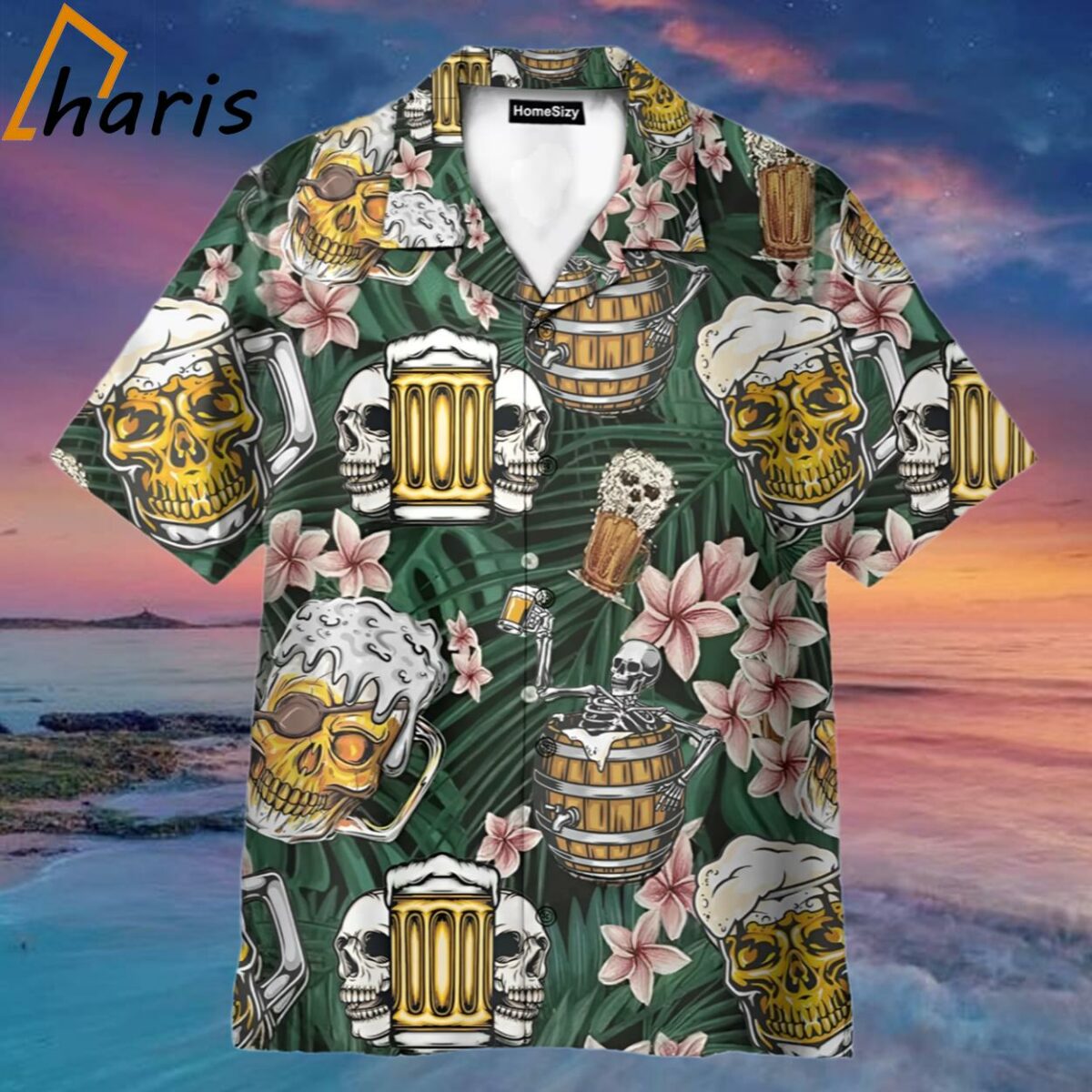 Skull Beer Summer Tropical Flowers Pattern Hawaiian Shirt 1 1