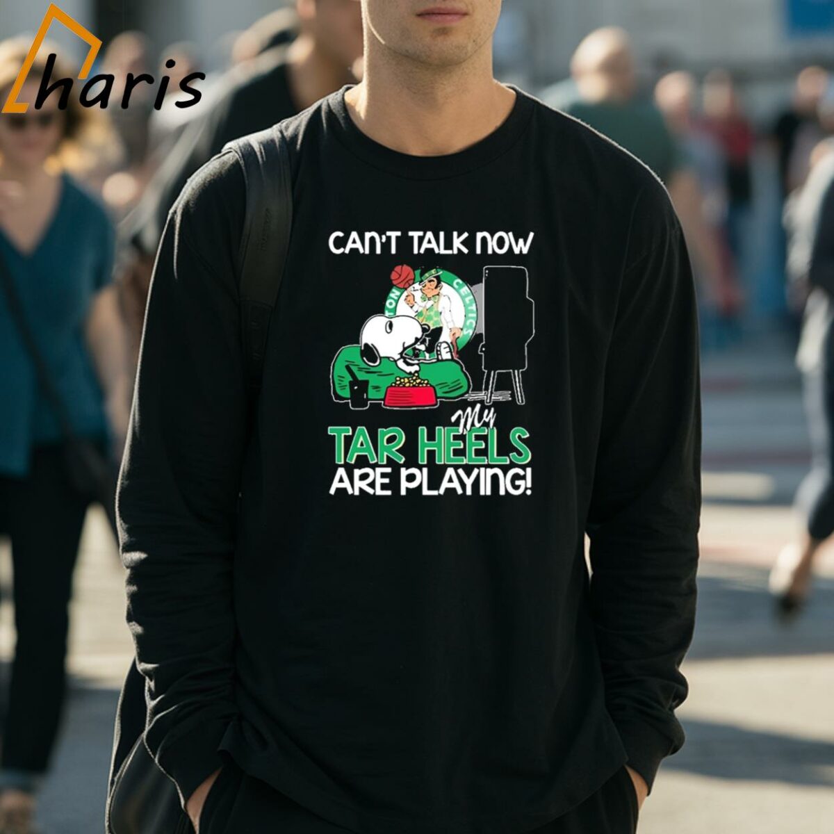 Snoopy Boston Celtics Cant Talk Now My Tar Heels Are Playing Shirt 3 Long Sleeve Shirt