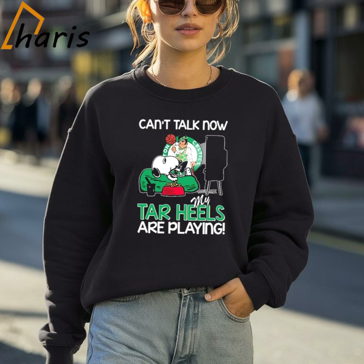 Snoopy Boston Celtics Cant Talk Now My Tar Heels Are Playing Shirt 4 Sweatshirt