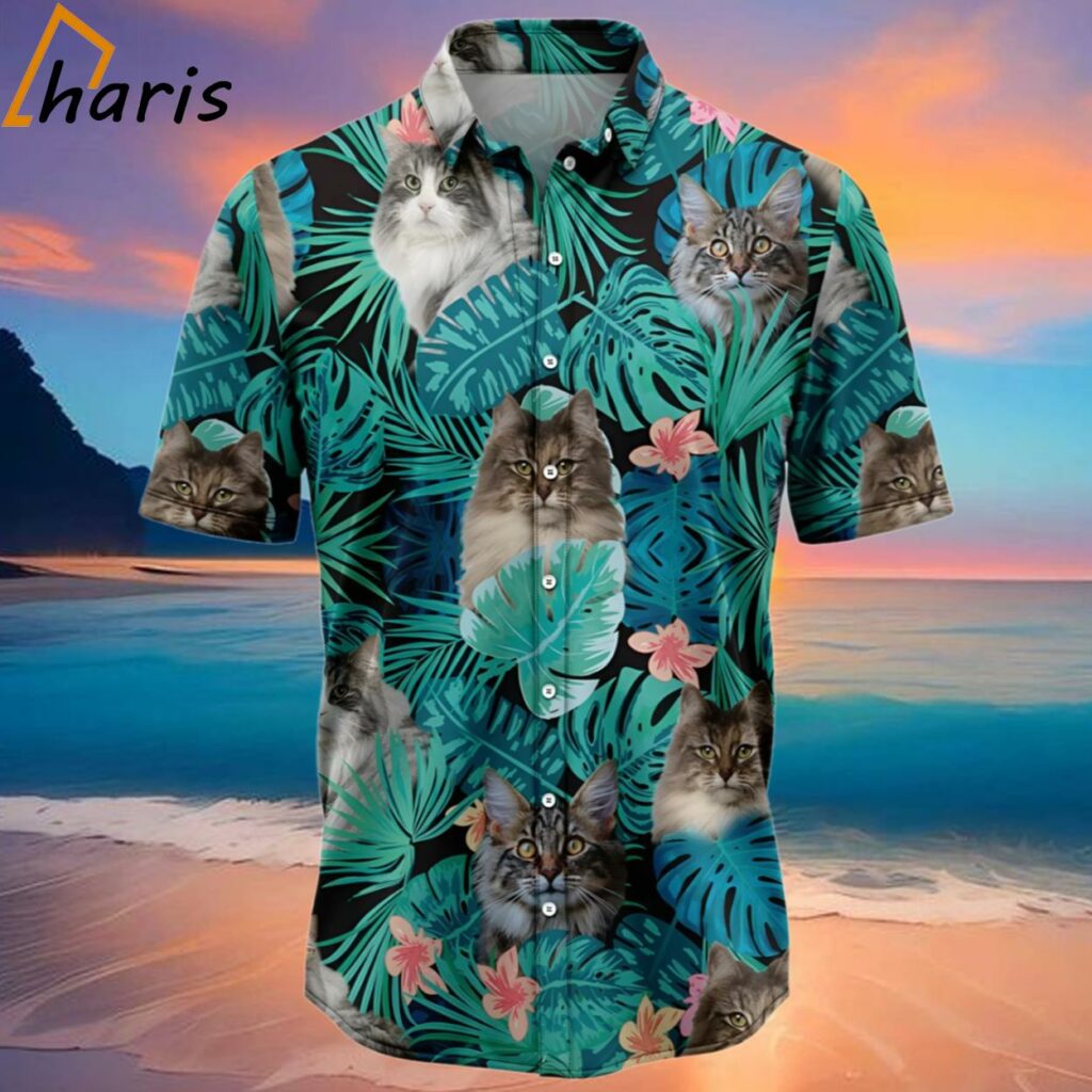 Tropical Norwegian Forest Cat Hawaiian Shirt