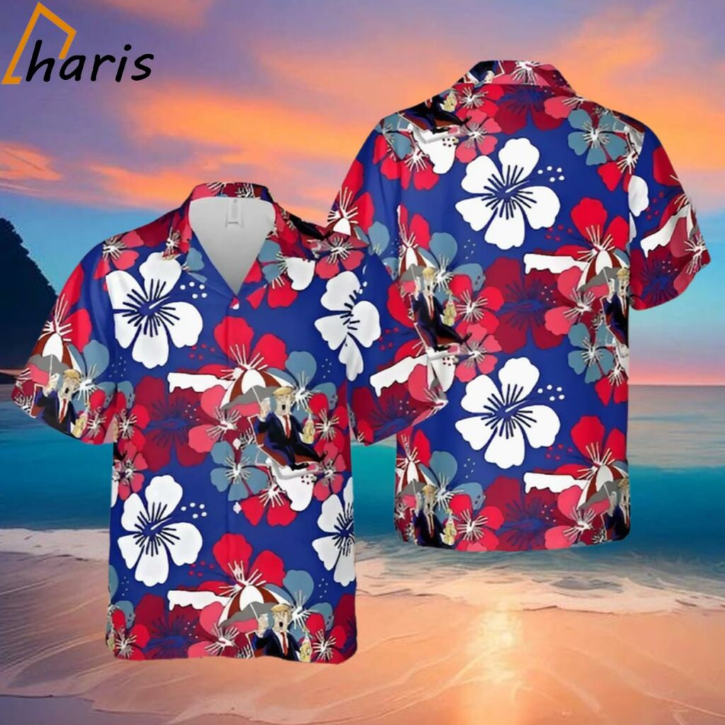 Trump 2024 Re elect Blue Pattern Flower Hawaiian Shirt