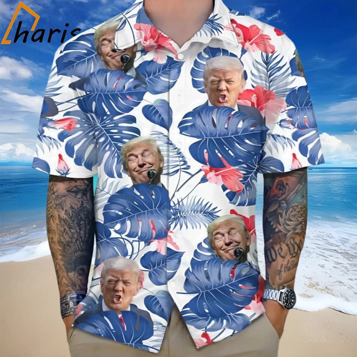 Trump Face Funny Tropical Hawaiian Shirt 1 1