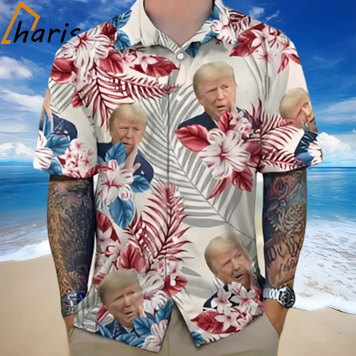 Trump Funny Photo Flower Tropical Floral Hawaii Shirt 1 1