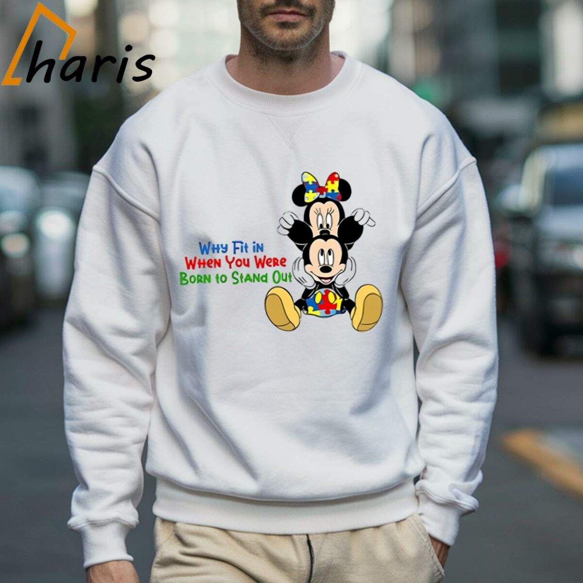 Why Fit In When you Were Born To Stand Out Mickey and Minnie Autism T Shirt 3 Sweatshirt
