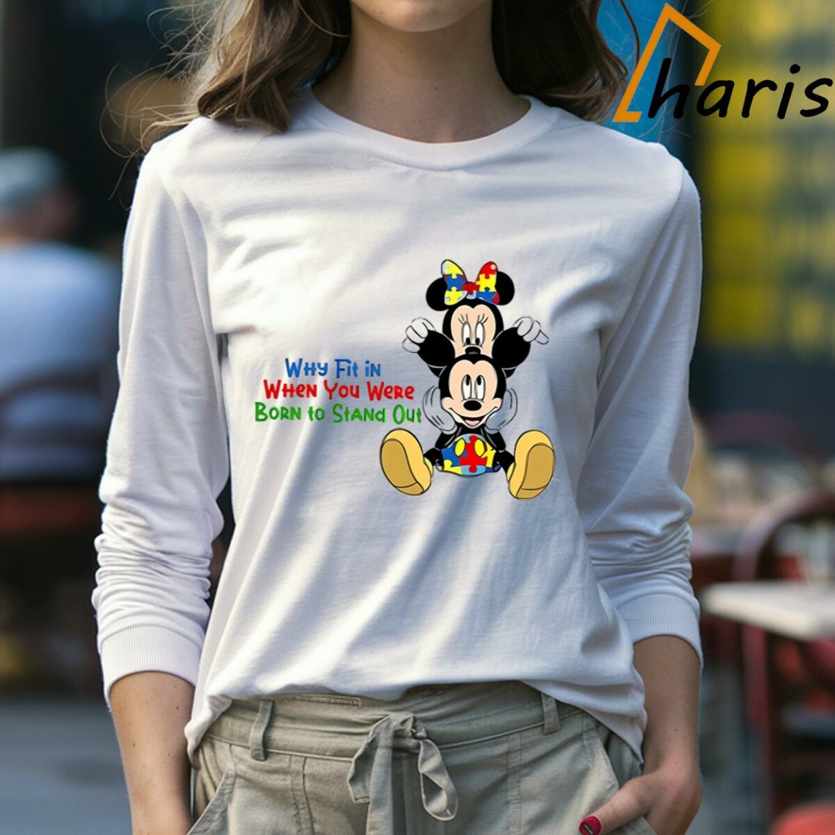Why Fit In When you Were Born To Stand Out Mickey and Minnie Autism T Shirt 4 Long sleeve Shirt